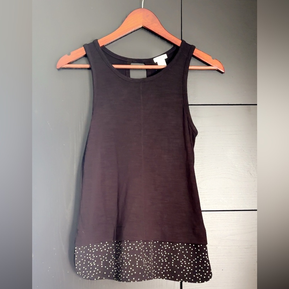 J. Crew Elegant Black Knit Top with Polka Dot Hem xxs